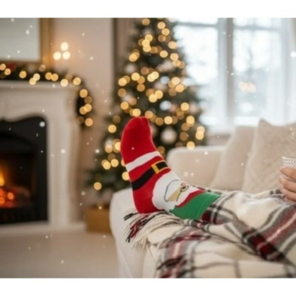 Novelty Christmas Knit Socks 5.5-8.5 US Holiday Santa Claus Unisex Soft Cozy NEW
